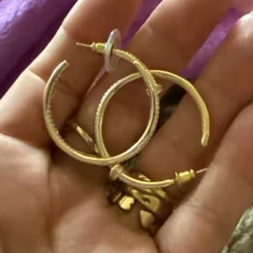 NEW Nail Hoop Earrings - Gold Or Silver - Picture 8 of 16